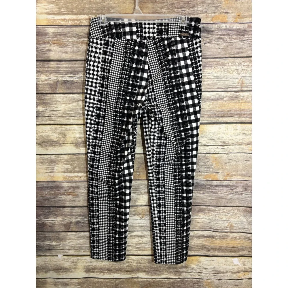 Joseph Ribkoff Vanilla Black Pants Style 231273 Plaid Mixed Print Cropped Size 8